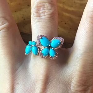 Natural Sleeping Beauty Turquoise Pink Sapphire Sterling Silver Ring Size 10
